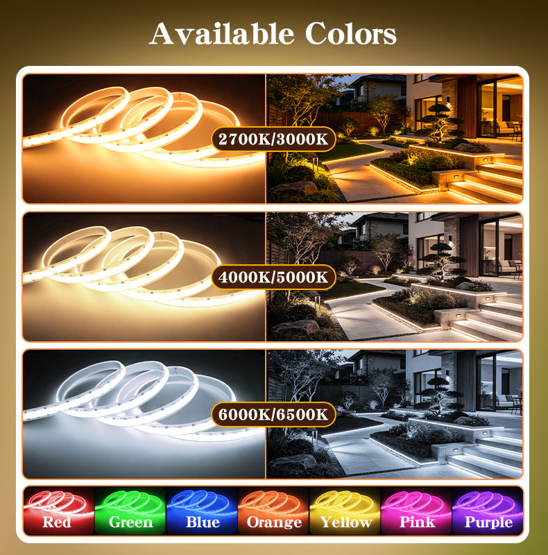 Silicone S0B Fitas de LED Flexíveis e Sem Manchas IP67 3000K 4000K 6000K Controle Remoto Dimerizável 24V Iluminação de Paisagens Externas