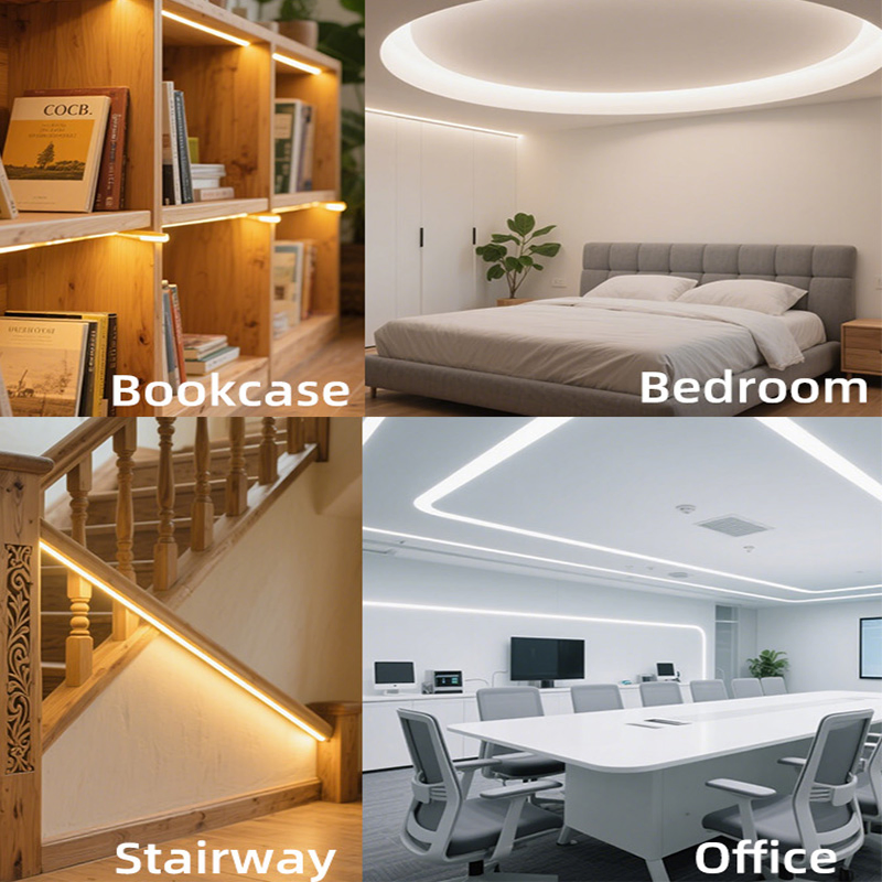 Fita de LED COB de alta densidade flexível OEM ODM 24V Dimerizável para armário, luz de fundo de TV, quarto, cozinha