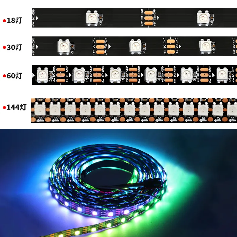 Fita LED RGB endereçável Ws2812b Tira LED 5V 30LED Pixel IP65 à prova d'água