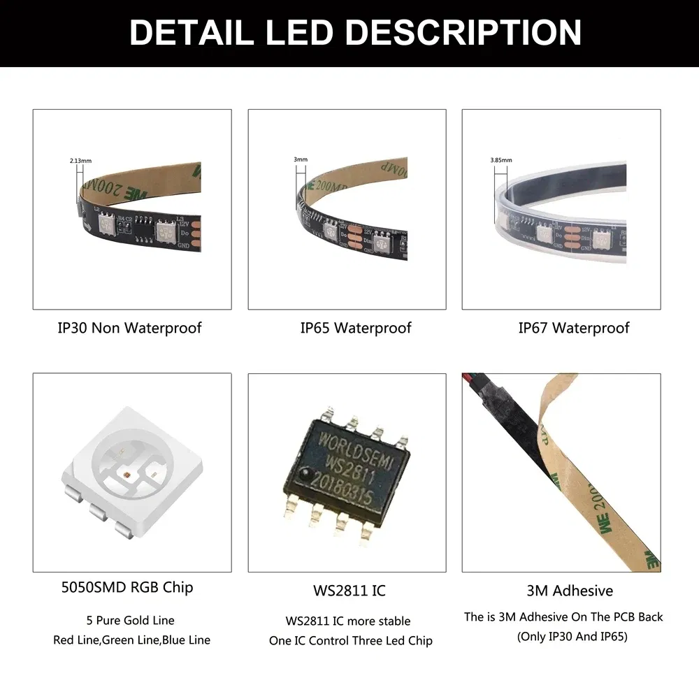 12V Ws2811 Fita LED Endereçável RGB 30LEDs/M Fita LED Pixel Programável Spi para Sinalização e Iluminação de Palco
