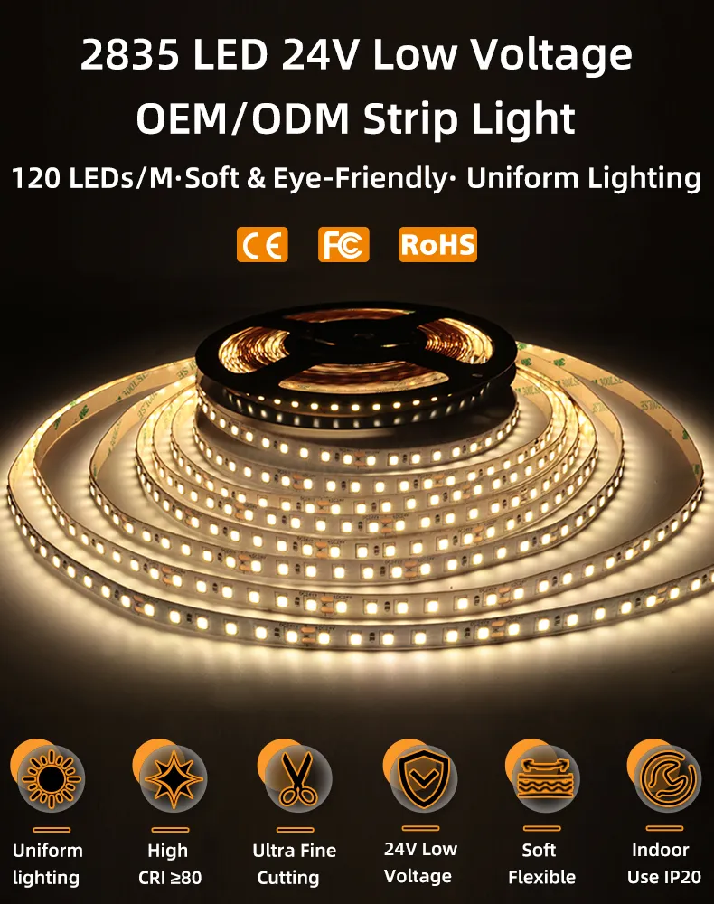 Fita LED SMD 2835 Personalizada 120LEDs/m Flexível para Iluminação de Fundo de TV