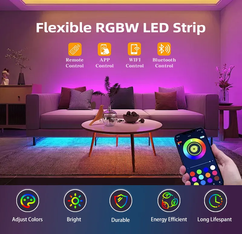 Fita de Luz LED Flexível RGBW Super Brilhante à Prova d'Água IP65 USB 24V/12V DC