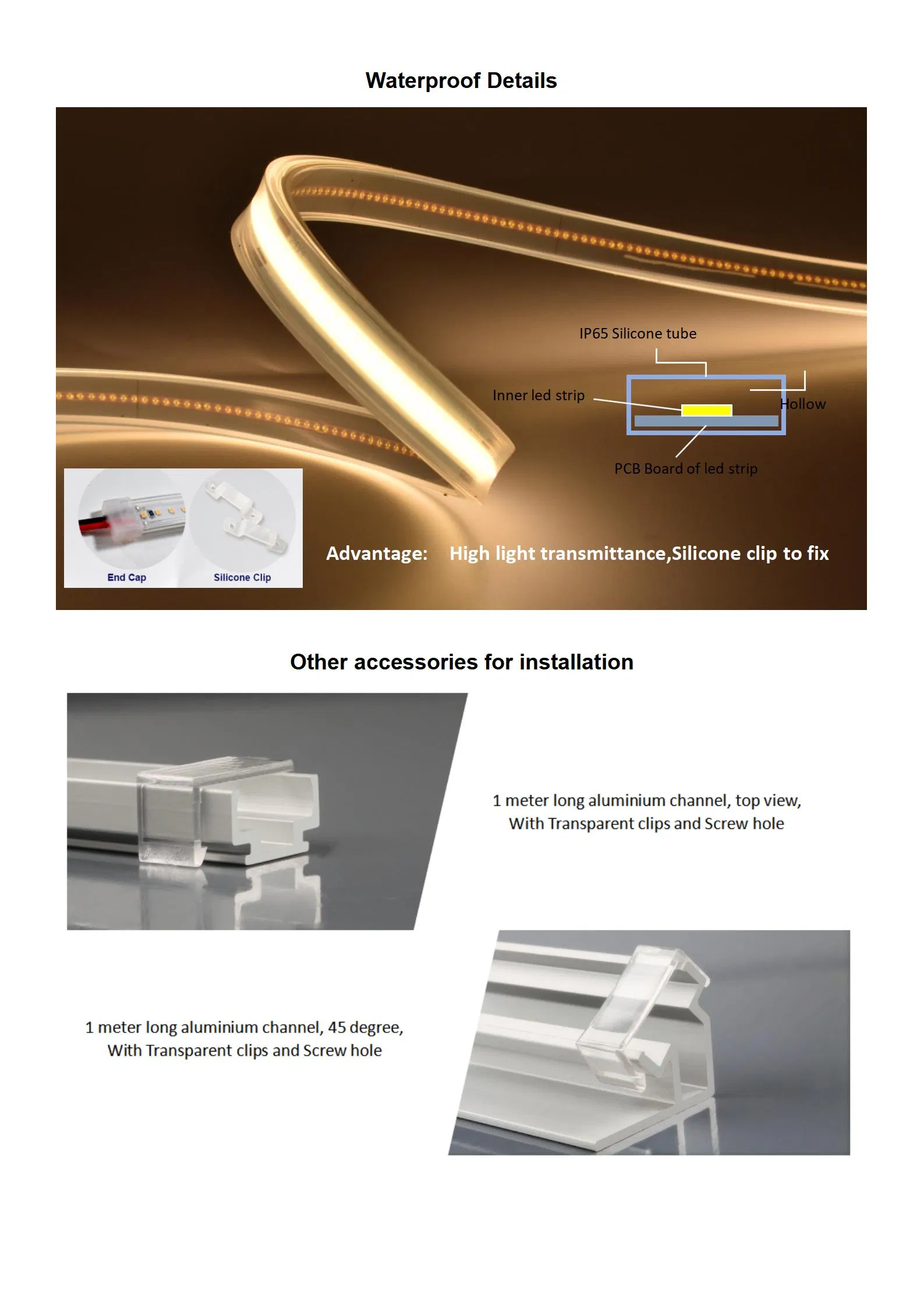 8mm Placa de Circuito Impresso IP65 IP67 Silicone à Prova d'Água 480LED Fita LED COB para Decoração de Edifícios Comerciais e Residenciais