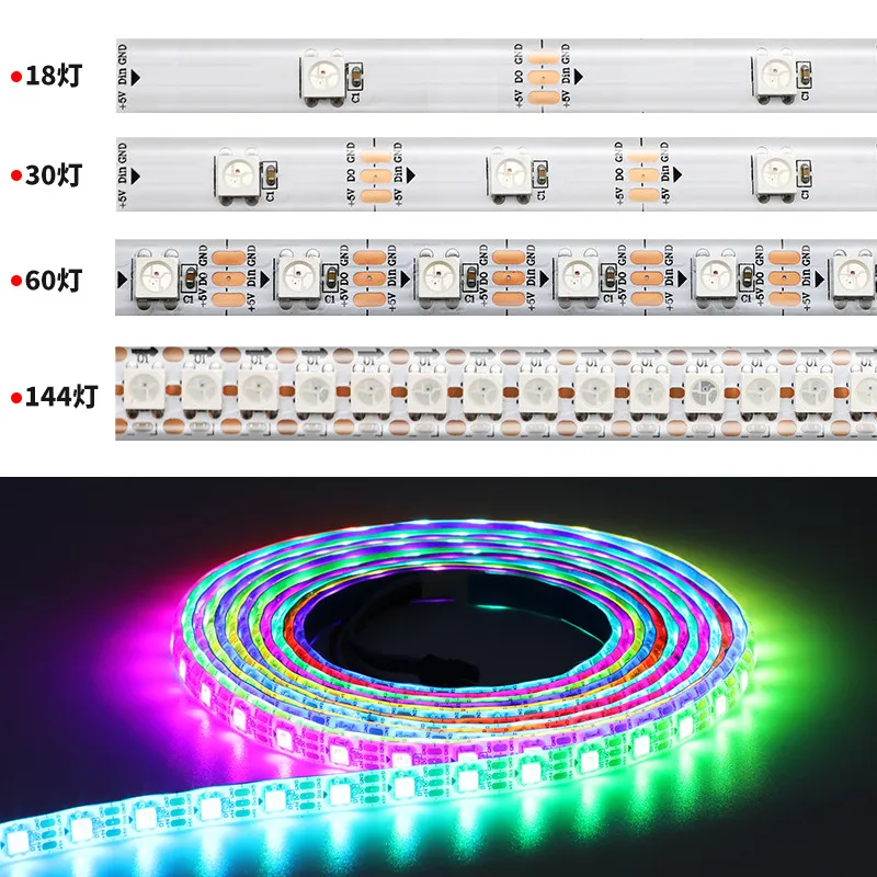 Fita LED RGB endereçável Ws2812b Tira LED 5V 30LED Pixel IP65 à prova d'água