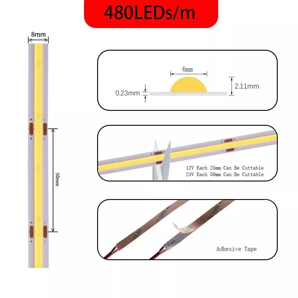 Iluminação de Decoração Interior Personalizável à Prova d'Água IP68 Fita de LED COB