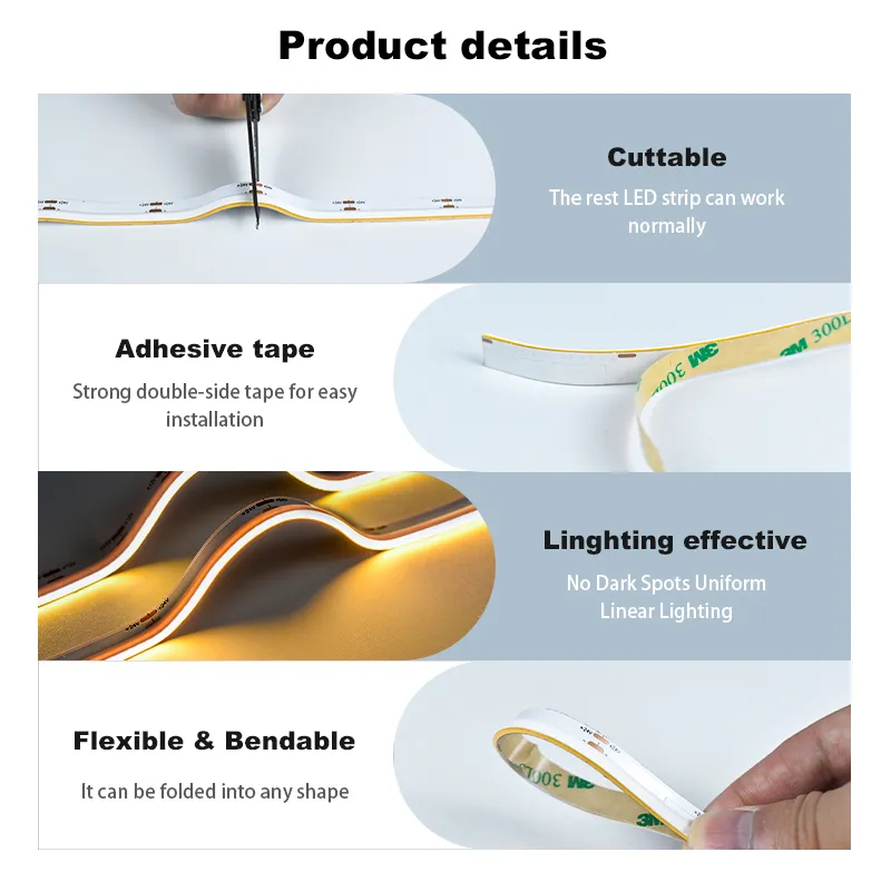 Novo Design RGB Sem Ponto 630LEDs/M Chips de LED COB Emissão Lateral para Carro