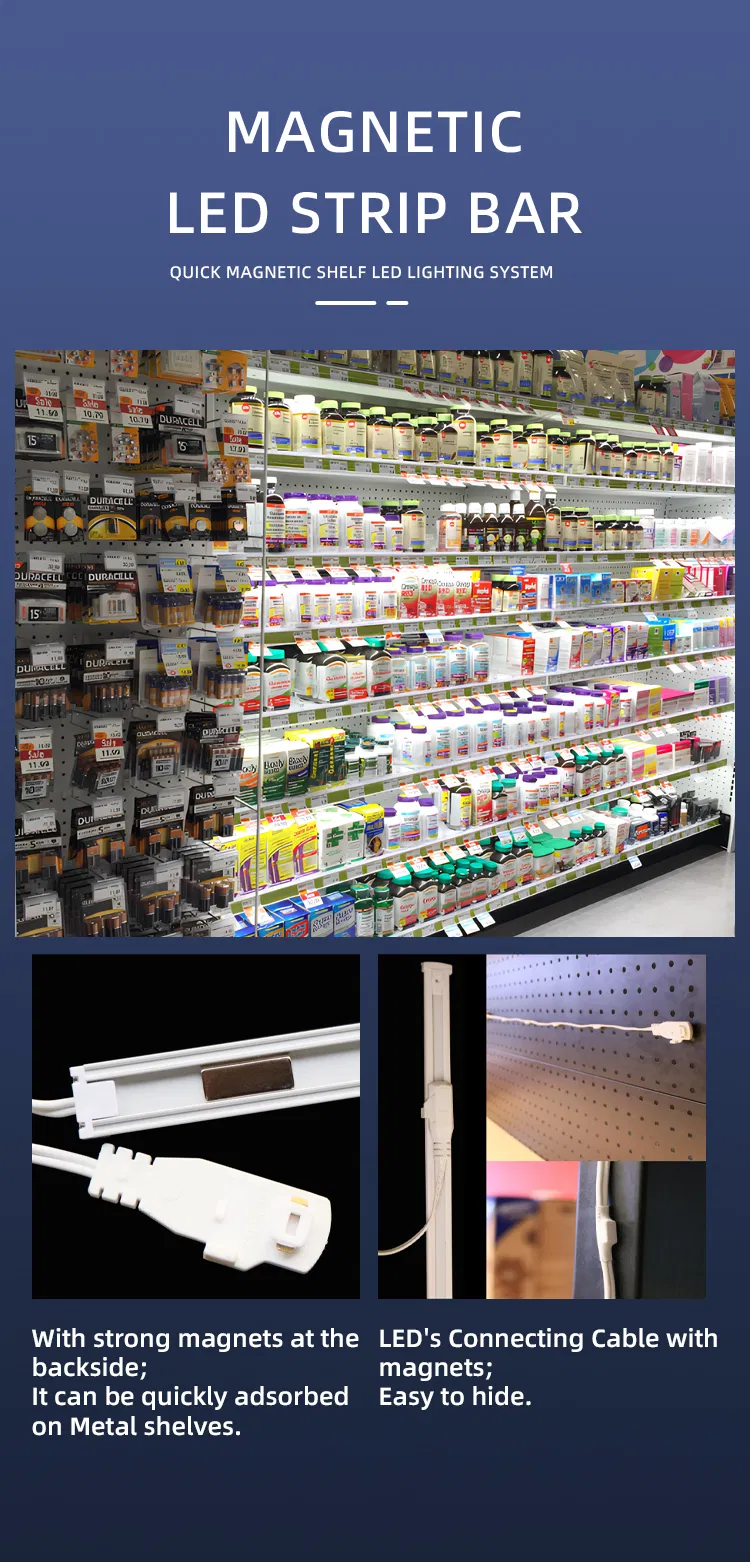 Luzes de LED sob o armário para vinho por atacado, tiras de luz para armários em perfil de alumínio para exibição em prateleiras de metal
