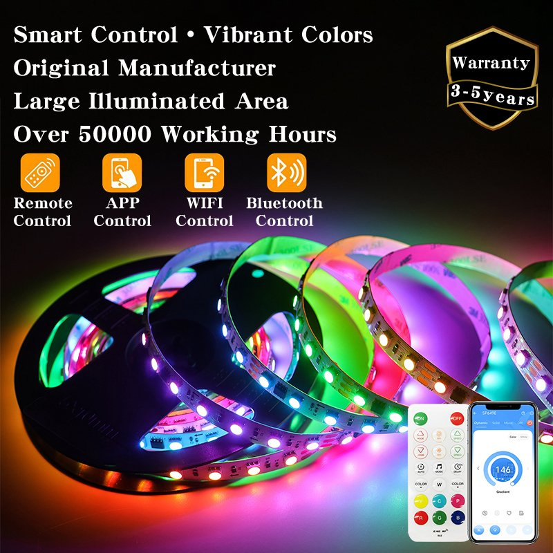 SPI 5050 Fita de LED Flexível Endereçável 12V 24V IP20 IP65 IP67 Controle Inteligente para Armário, Escada, Espelho, Projetos DIY