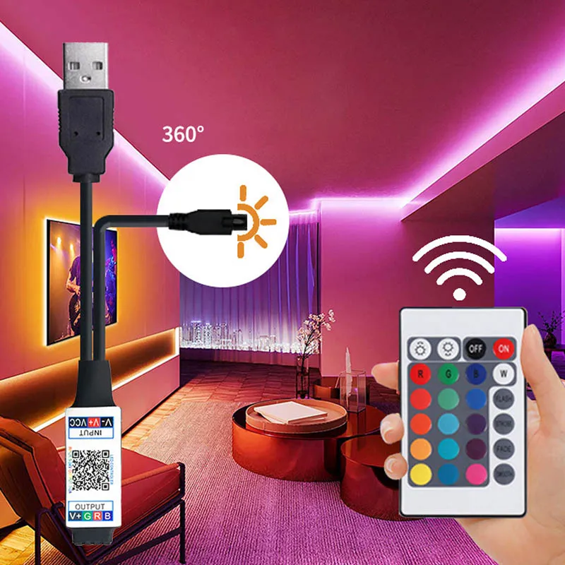 Controle Remoto USB 5V Luz de Fundo da TV do Quarto Fita LED Inteligente Rgbic