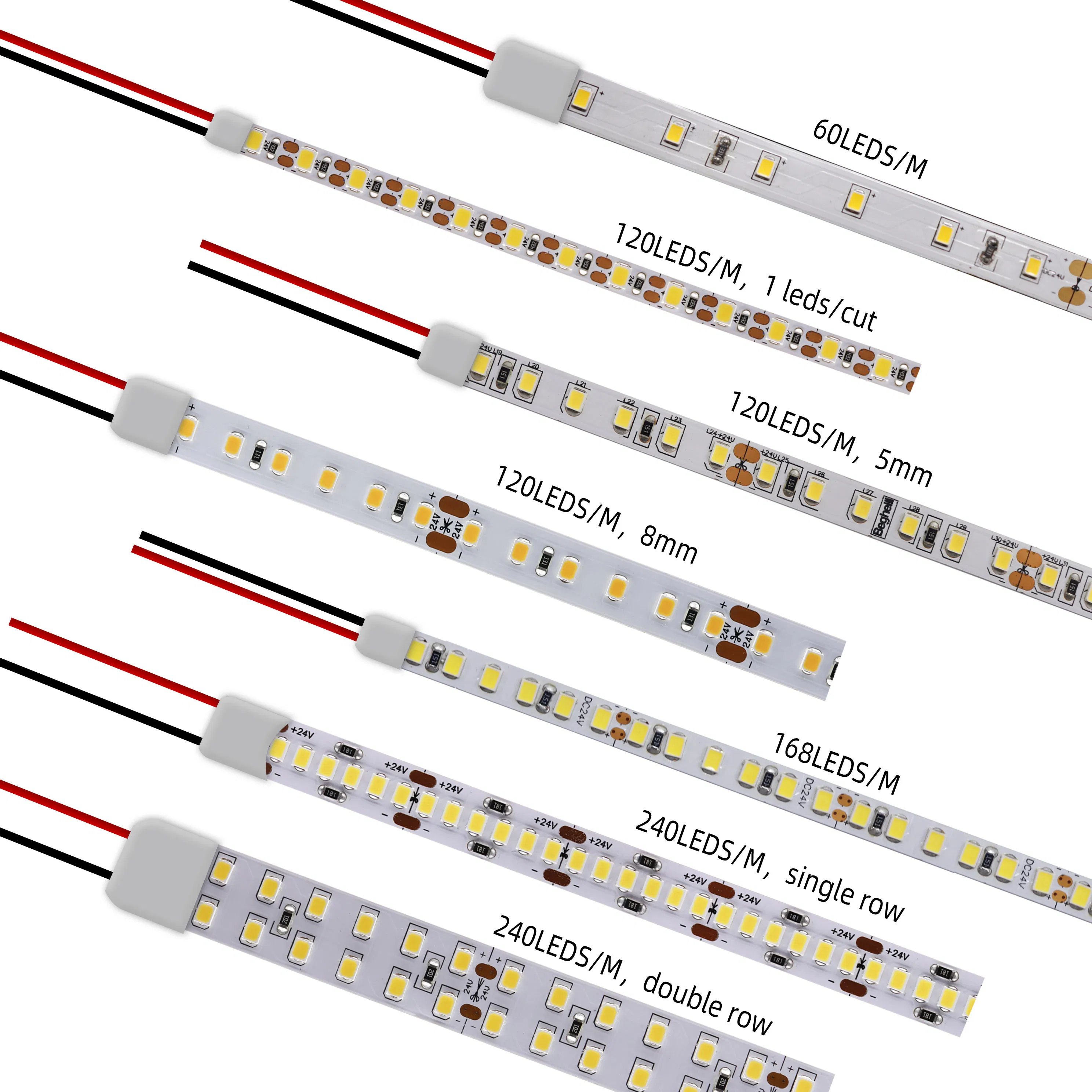 SMD2835 Fita LED 120 LEDs/M CRI90 Fita LED Flexível 12V 24V IP20 Cor Única para Iluminação de Armários Internos