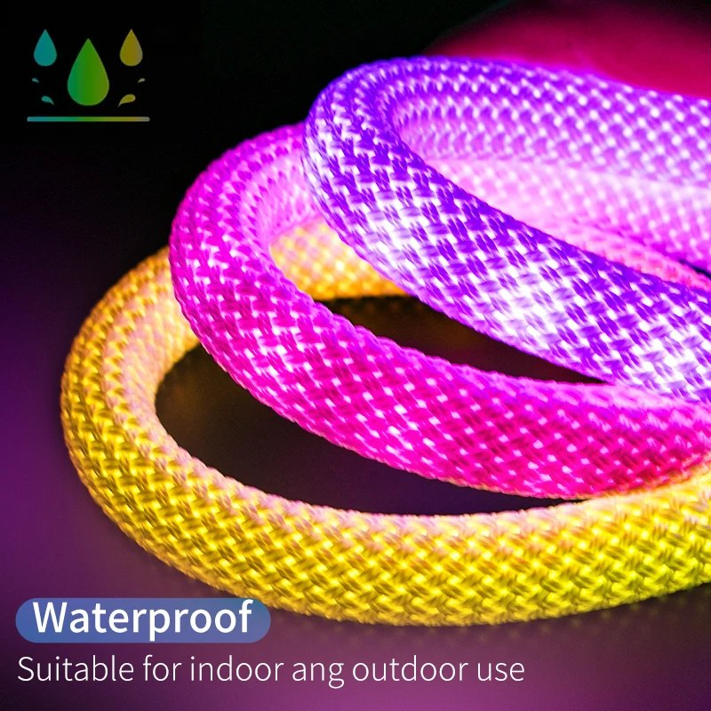 Fita de LED Neon 360360 Padrão Reticulado Redondo de 0 Graus Fita de LED Neon 50LEDs/M Fita de Luz de Corda Flexível de Cor dos Sonhos RGB+IC em Silicone DC5V