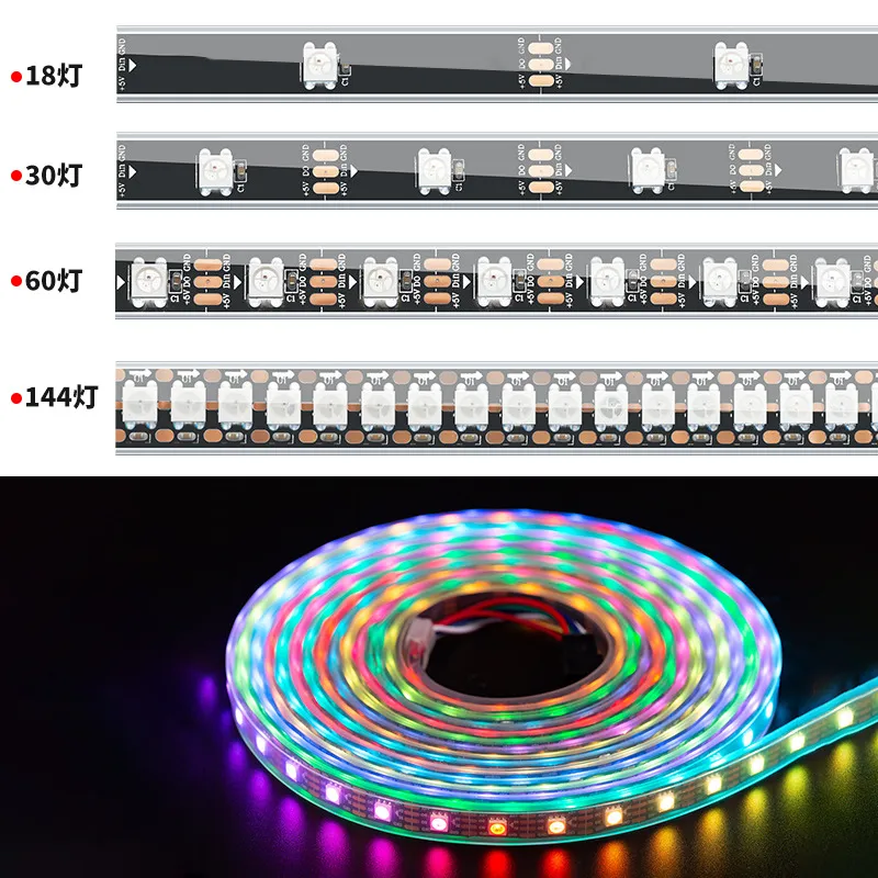Fita LED RGB endereçável Ws2812b Tira LED 5V 30LED Pixel IP65 à prova d'água