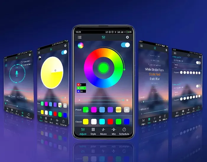 Fita de Luz LED Neon Inteligente Flexível RGB 5V Bluetooth para Música Automotiva para Teto, Cozinha e Quarto