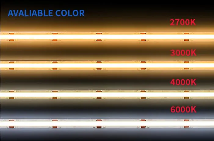 Iluminação Linear COB LED Flexível de Alta Densidade Dimerizável DC12V 24V Faixa de LED COB de Baixa Queda de Tensão