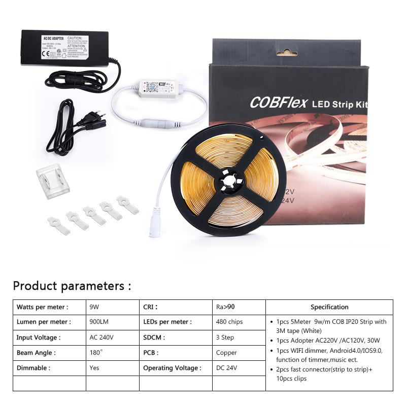 Fita de LED COB com luz de fundo LED para TV no atacado, cor de emissão branca quente, WiFi