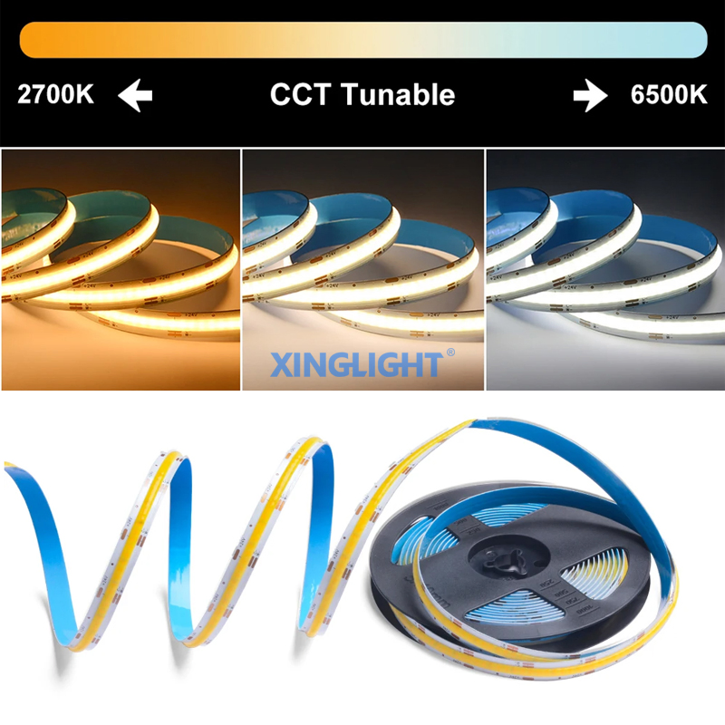5m 640 LEDs/M 5V Dimerizável 2700-6500K Fita LED COB CCT Ajustável para Iluminação de Monitor/TV Iluminação Sob o Armário Iluminação DIY