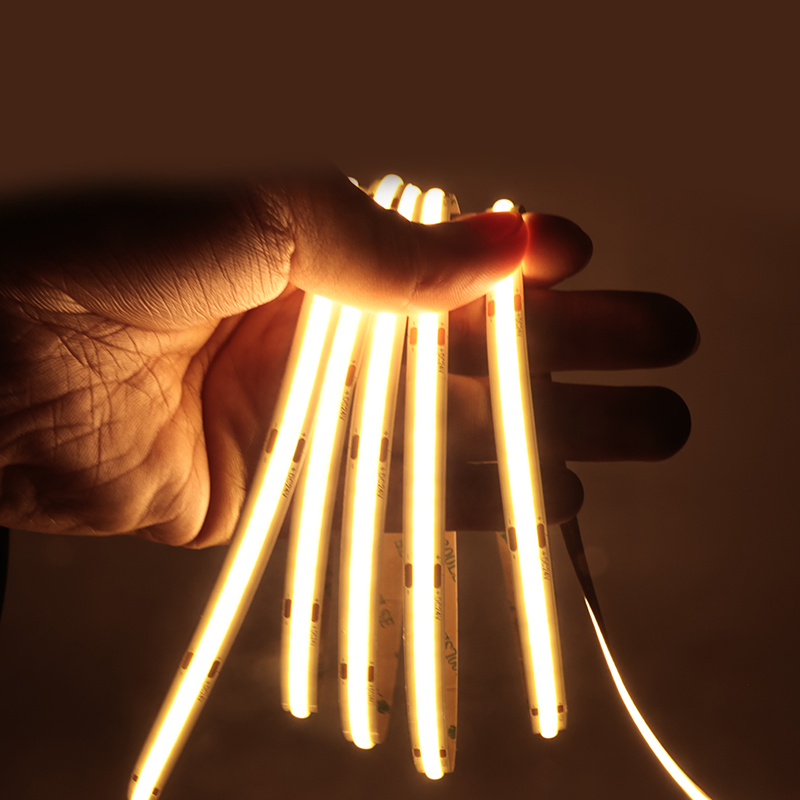 Fita de Led Cob de Alta Densidade 12V 24V 8mm Cri 95 Adesiva Flexível Sem Pontos para Iluminação de Fundo de TV