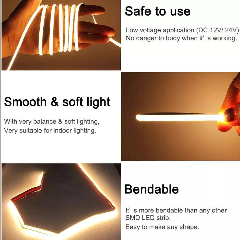 3mm Fitas de LED COB USB - 400LEDs para uma Ambiência Elegante