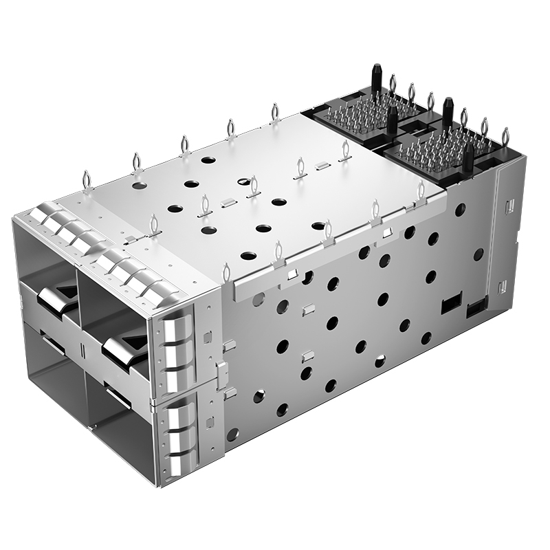 2007637-4 TE Compatible Through Hole 80P 2x2 Ports Press-Fit EMI Shielded SFP+ Cage With Connector