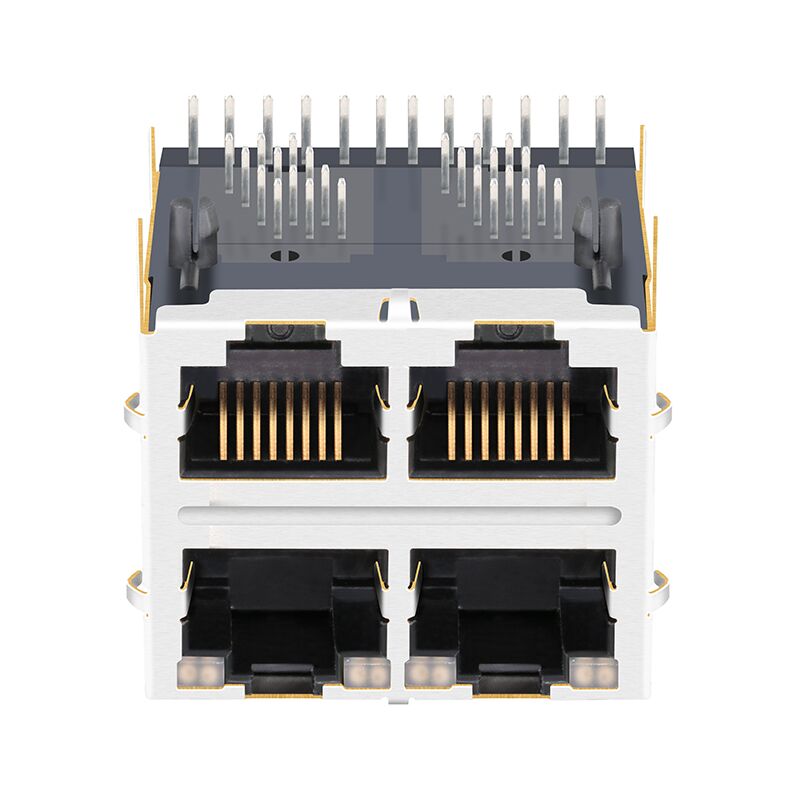 JX20-0252NL 2X2 Port Led Light 8P8C Integrated Magnetic Modular Magjack RJ 45 Connector Jacks
