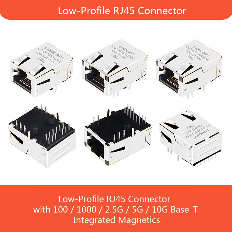 Cat5 Cat5e 8 Pin Led Connector RJ45 Magjack Network Connector Female PCB Connector RJ45 Modular Jack