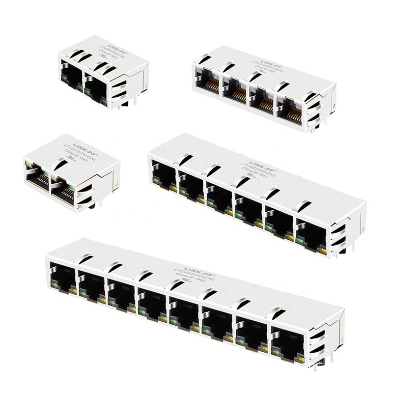 1x2 1x4 1x6 1x8 Port 100/1000/2.5G/5G/10G Base-T 10p8c 8p8c Cat5 Cat5e Cat6 Cat6a PCB Modular MagJack RJ45 Filtered Connectors