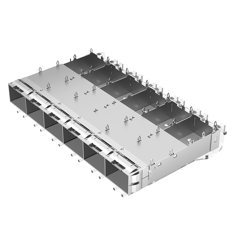 2007250-1 TE Compatible Ganged 1x6 Ports EMI Shielded Press-Fit SFP+ Cage With Light Pipe