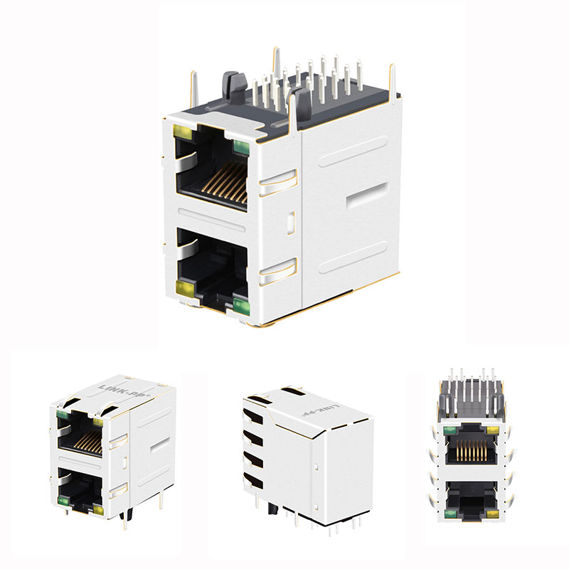 2x1 2x2 2x4 2x6 2x8 Port 100/1000/2.5G/5G/10G Base-T Cat5 Cat5e Cat6 Cat6a PCB Stacked Integrated Connector RJ45 Magnetic Jack