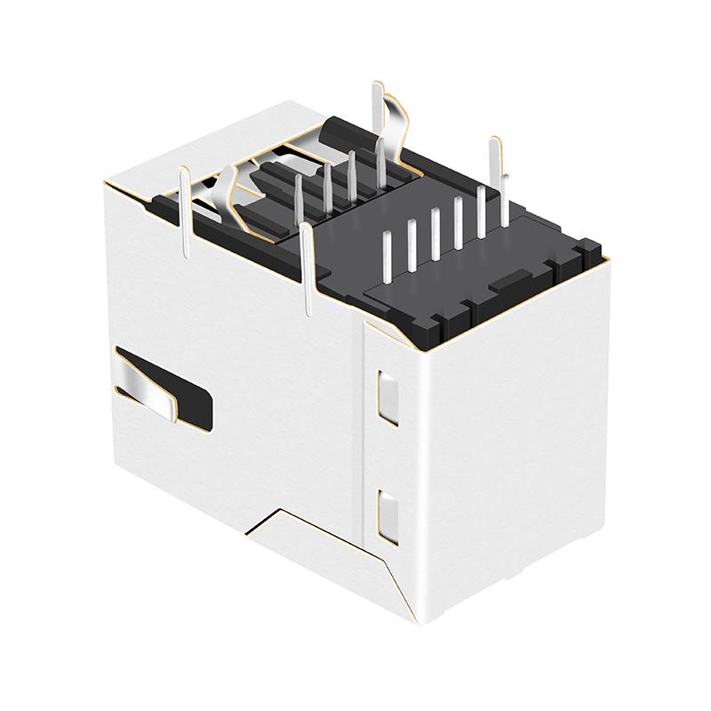 DIP Gold Pleated Network Ethernet PCB Shielded RJ45 Female Combo Jack With Single USB