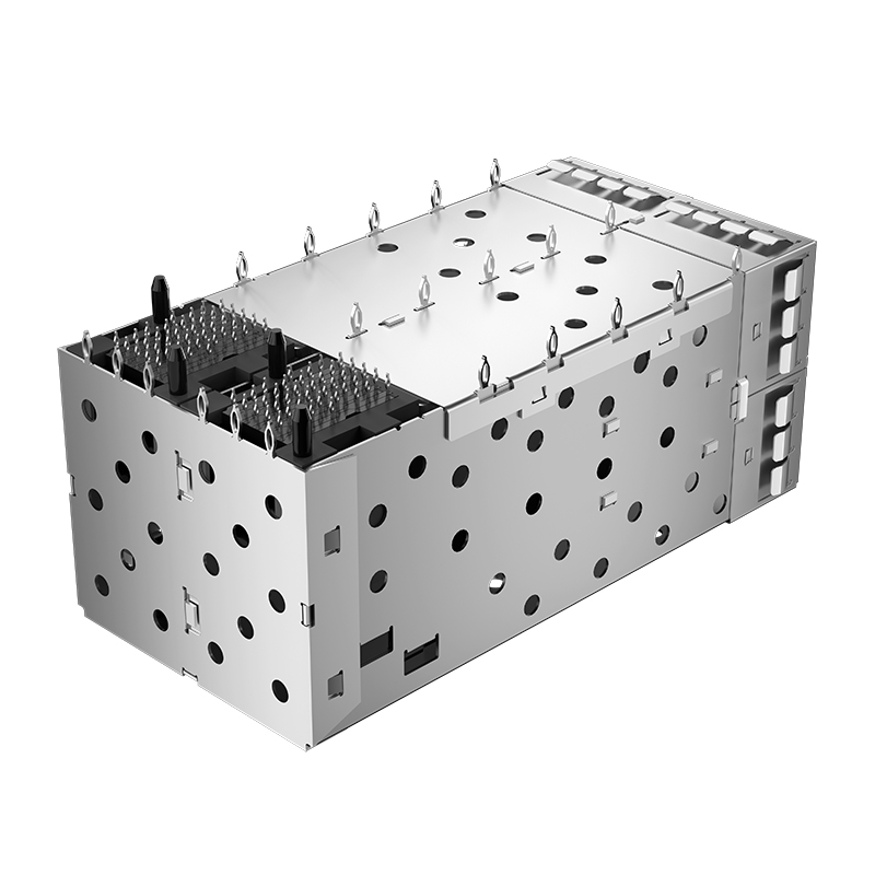 2007637-5 Right Angle Press-Fit Shielded Ganged 2x2 SFP+ Receptacle Cage