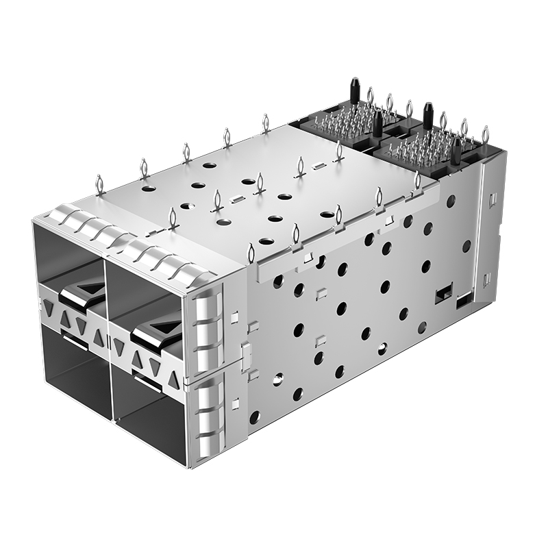 2007637-5 Right Angle Press-Fit Shielded Ganged 2x2 SFP+ Receptacle Cage
