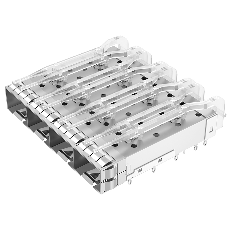 2110069-1 TE Compatible Ganged 1x4 Ports EMI Shielded Press Fit SFP+ Cage With Light Pipe