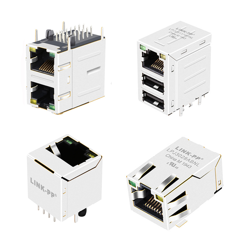Tab Down Rj45 Magnetic Power Socket 8 Pin PCB Modular Jack Cat 6 Rj45 Female Connector With USB
