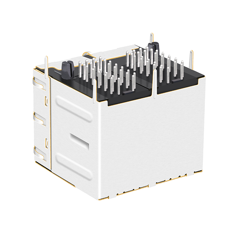 Shield 2x2 Ports Ethernet 2.5G Base-t Female RJ45 Magnetic Jack With Led