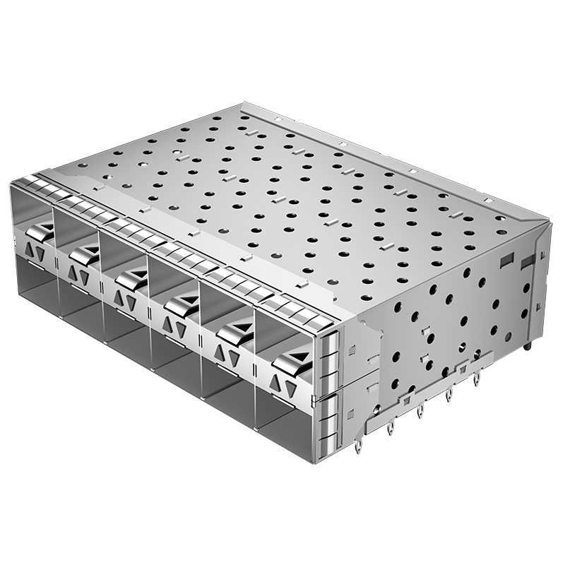 TE Compatible 2347721-8 SFP28 Cage 240P Stacked 2x6 Ports Press Fit ZSFP+ Cage With Light Pipe