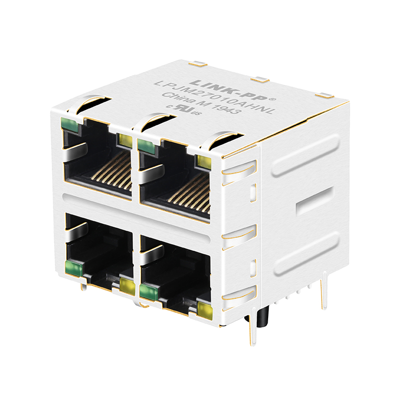Shield 2x2 Ports Ethernet 2.5G Base-t Female RJ45 Magnetic Jack With Led