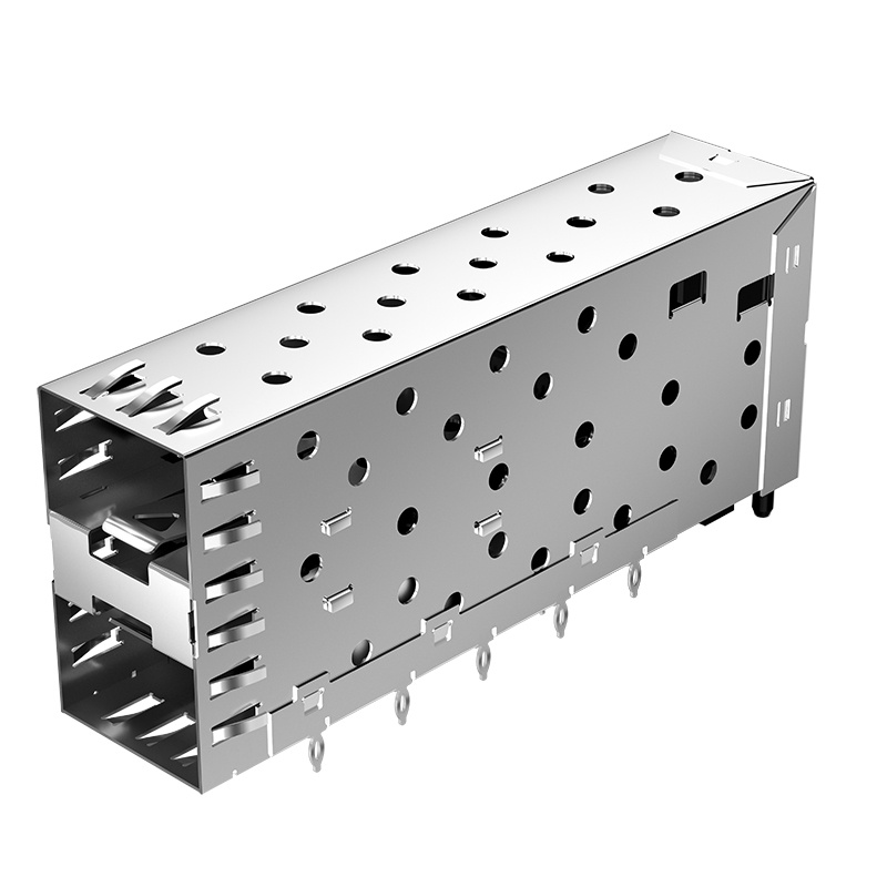 SFP013-L Pulse Compatible 40P Stacked 2x1 Ports Press Fit SFP Cage With Integrated Connector