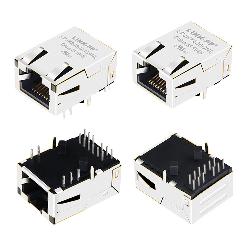 100/1000/2.5G/5G/10G Base-T Shielded 10p8c 8p8c Right Angle Low Profile PCB Integrated Magnetics Network RJ45 Female Connector
