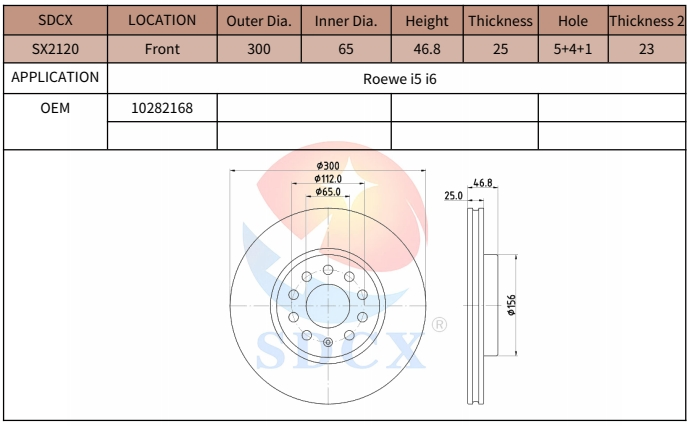 Sdcx Technical Customized Brake Discs Distributor Wholesale Drilled and Slotted Disc Brake Rotor Sx2120 10282168 for Roewe I5 I6 Front