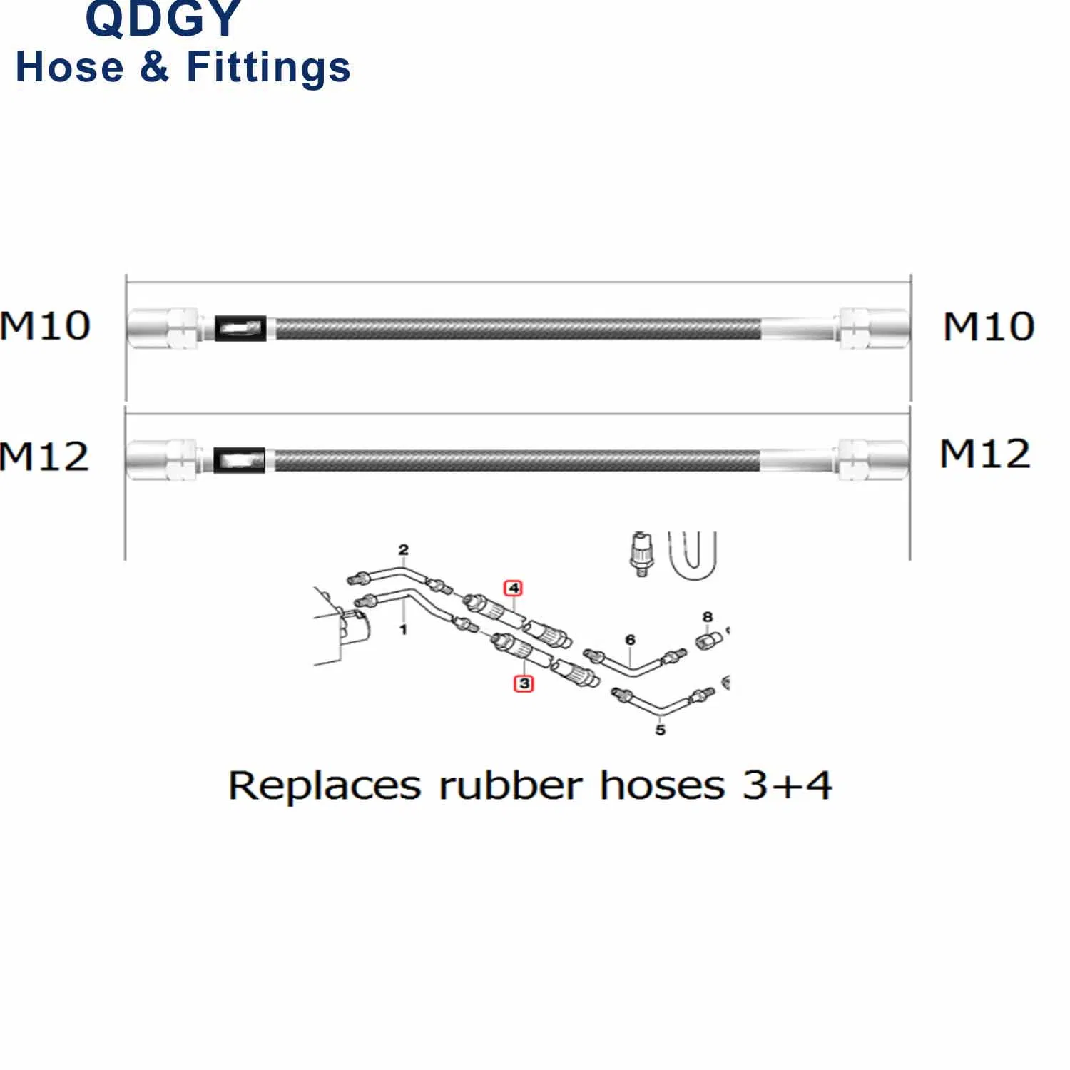 Braided ABS Line Replacements for BMW 5 Series E39 All Models (1996-2004) Replaces OEM Hoses Brake Lines 34321162616 and 34321162612
