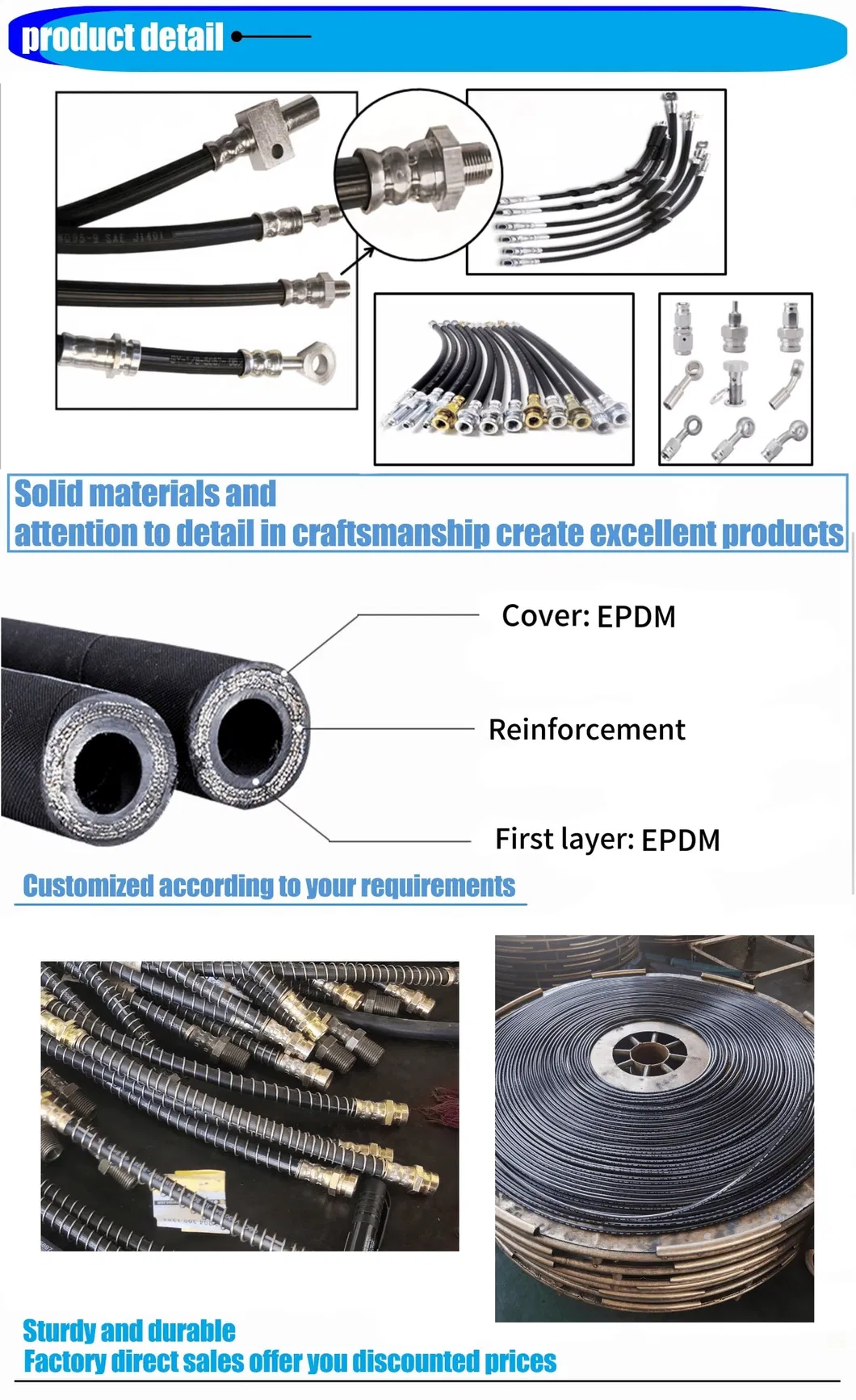 EPDM Rubber Material Braided Hydraulic Brake Hose